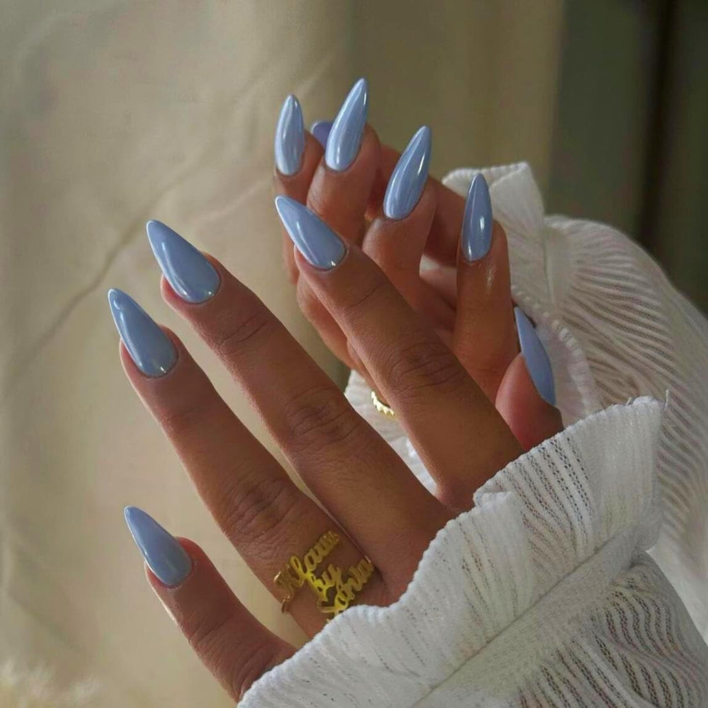 KQueenest nails worn on hand showing medium almond shape and natural-looking fit