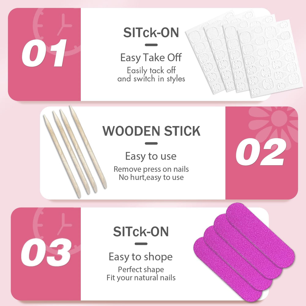 KQueenest application tools including adhesive tabs files and wooden sticks