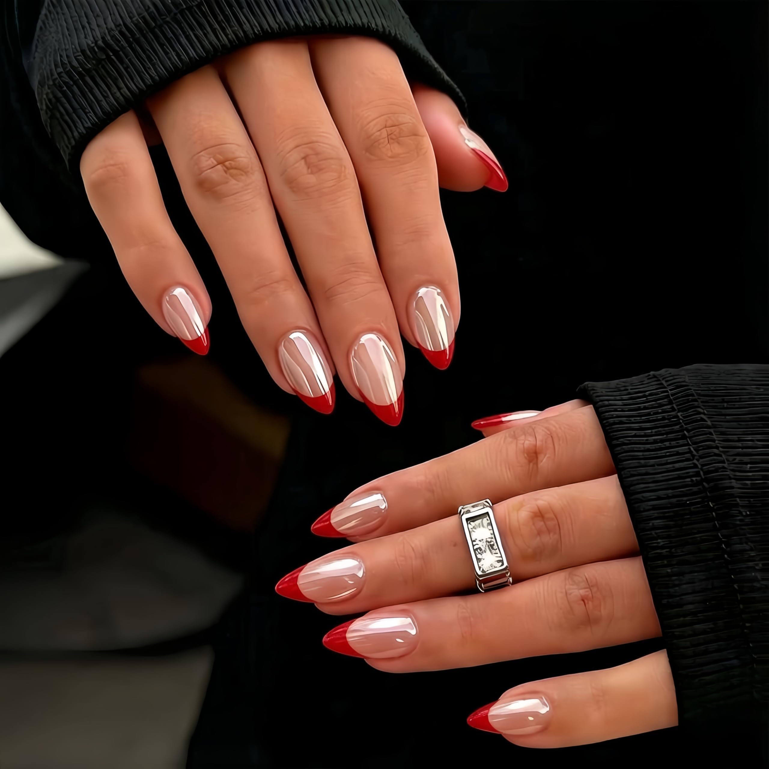 KQueenest close-up of chrome french tip texture highlighting high-shine reflection