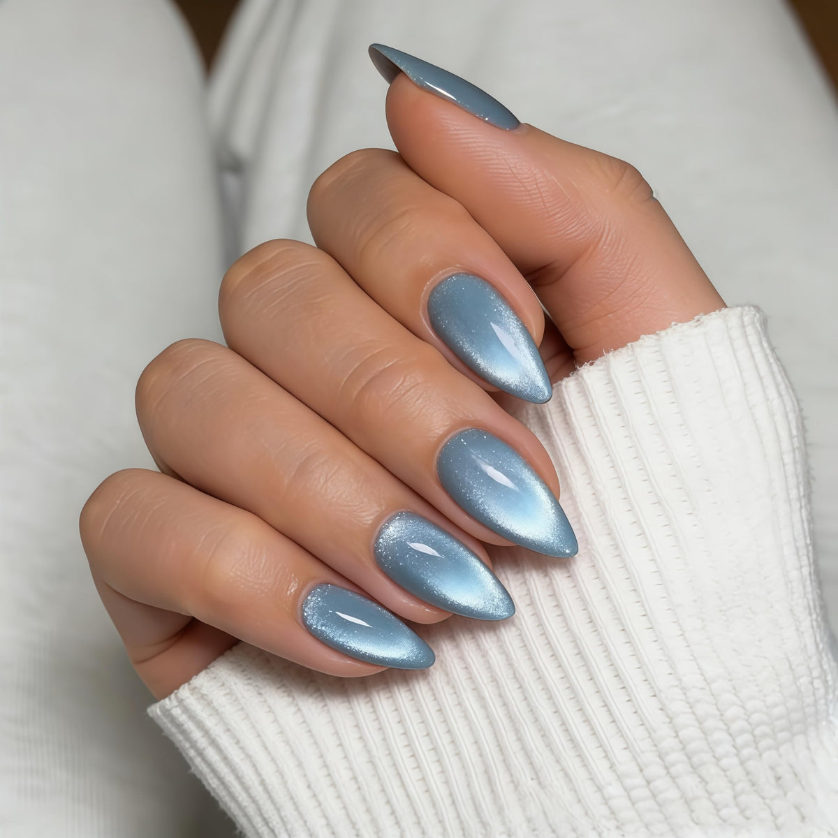KQueenest front packaging showing 30 baby blue glitter press-on nails and accessories