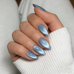 KQueenest front packaging showing 30 baby blue glitter press-on nails and accessories
