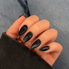KQueenest front packaging showing 30-piece black cat eye press-on nails with quick application benefit