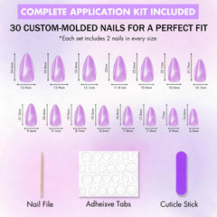 KQueenest layout of various nail sizes to demonstrate custom fit benefit