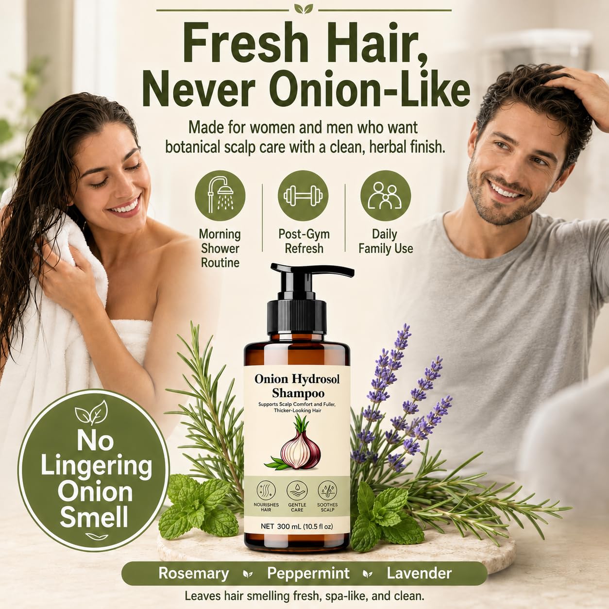 Kranla shampoo held in hand to show 300 mL size and travel convenience