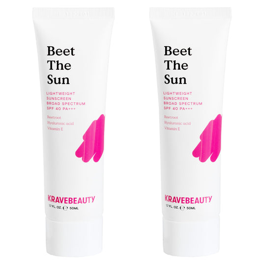 kravebeauty front packaging showing two tubes and SPF benefit