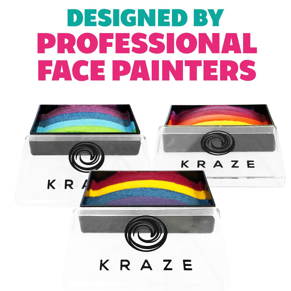 Kraze FX color swatches on skin showing vivid red white blue payoff and smooth coverage