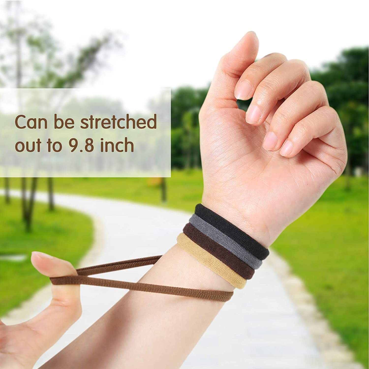 Krazy4K hair tie in ponytail on woman showing secure, crease-free hold