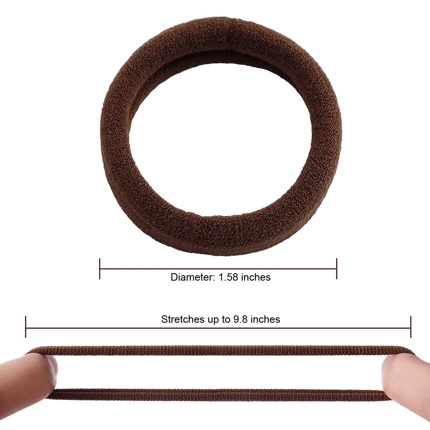 Krazy4K hair tie in hand for scale showing durable stretch and recovery