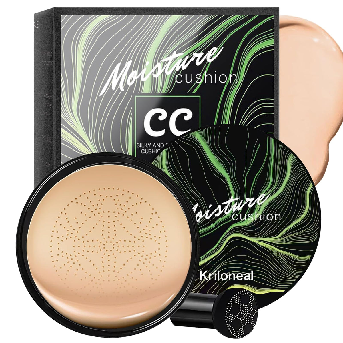 Kriloneal front compact shot shows sleek case and convenient cushion applicator benefit