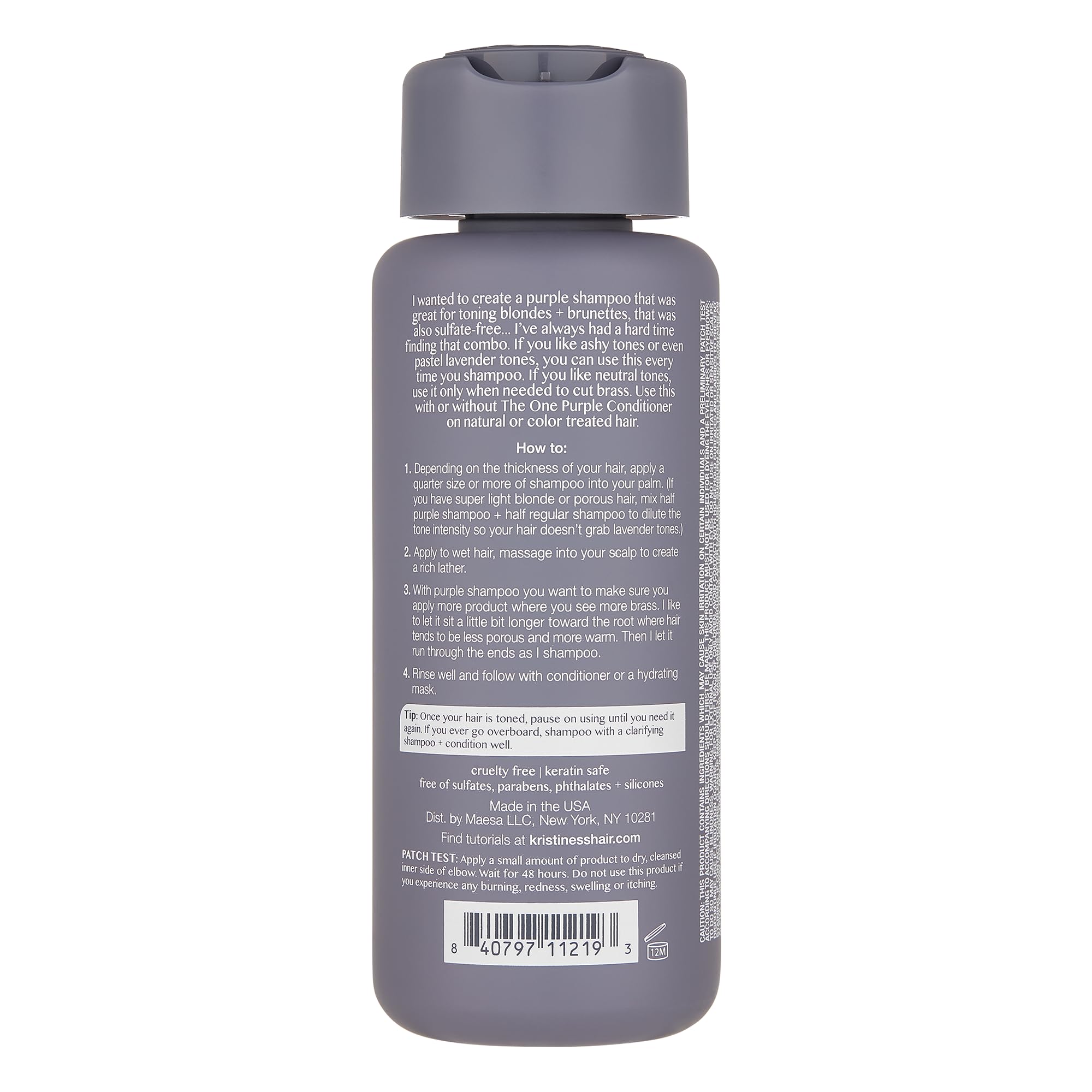 Kristin Ess back label close-up highlighting ingredients and usage directions