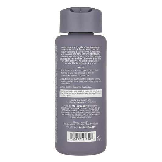 Kristin Ess conditioner creamy purple texture pouring, shows easy application