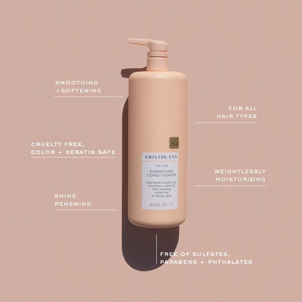 Kristin Ess conditioner texture poured to show lightweight moisturizing finish