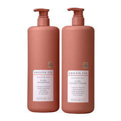 Kristin Ess front packaging showing curl shampoo and conditioner benefits