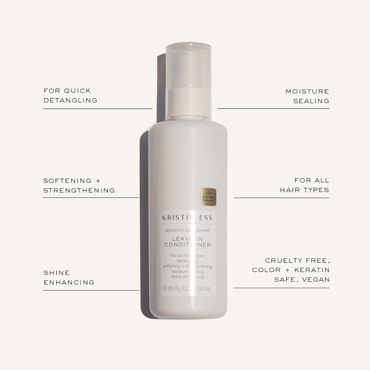 Kristin Ess misting onto wet hair demonstrating detangling and frizz control benefits