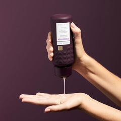 Kristin Ess pump and label detail highlighting product name and benefits for informed choice