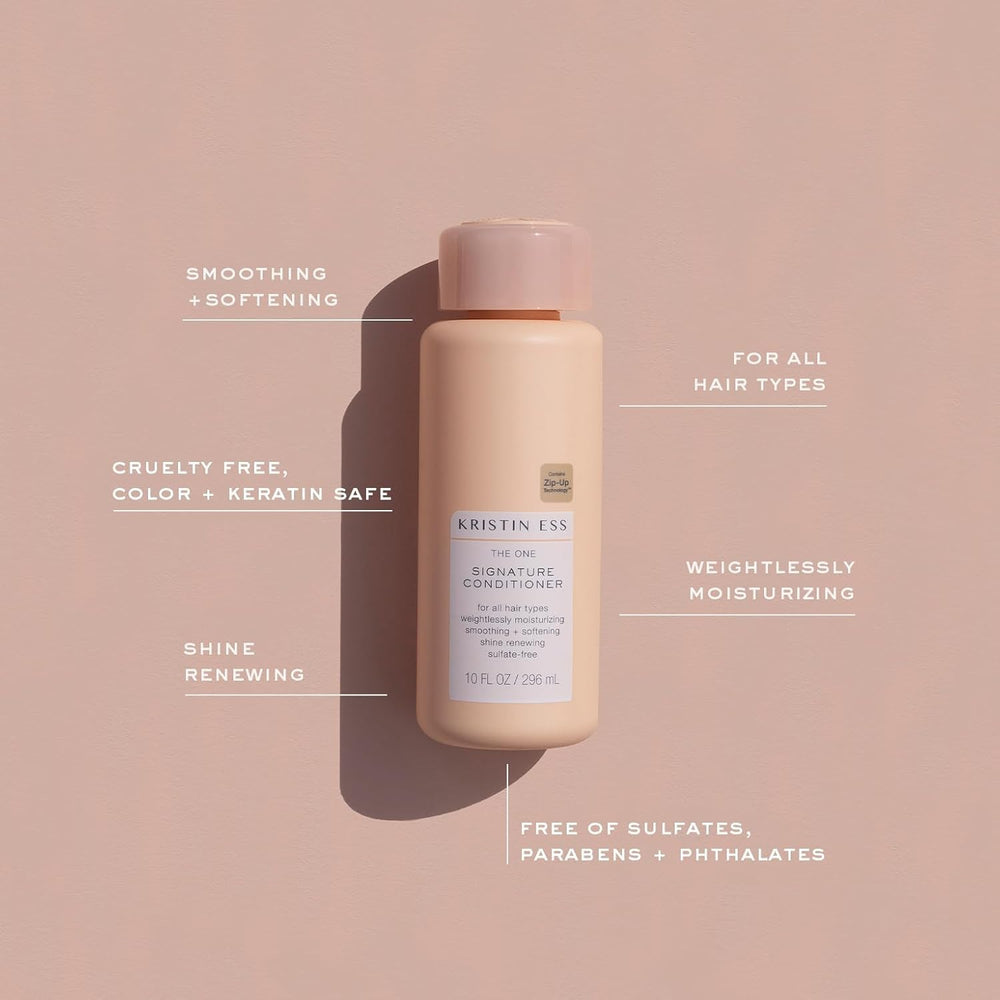Kristin Ess conditioner being dispensed into hand for easy application