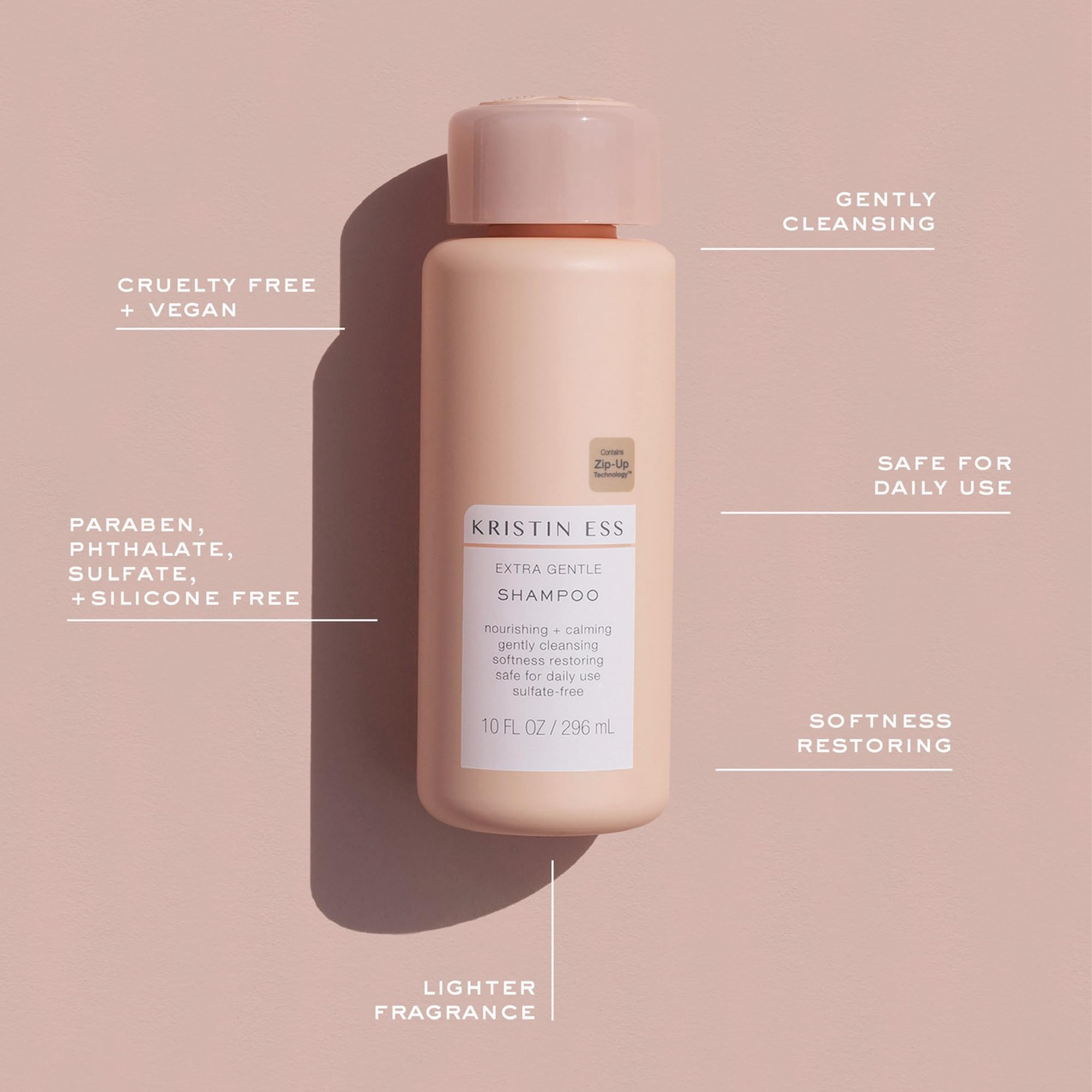 Kristin Ess shampoo paired with conditioner for hydrated, smooth hair