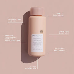 Kristin Ess shampoo paired with conditioner for hydrated, smooth hair