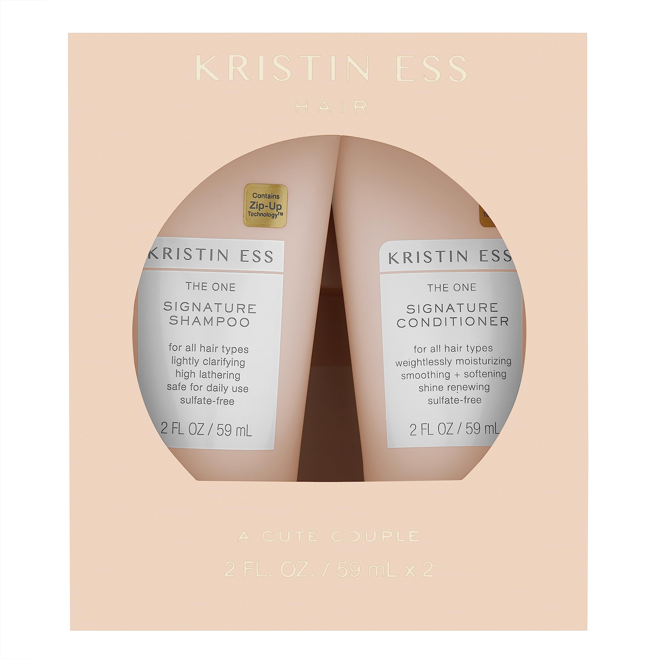 Kristin Ess travel duo front packaging showing compact bottles and brand benefits