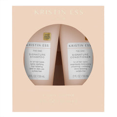 Kristin Ess travel duo front packaging showing compact bottles and brand benefits