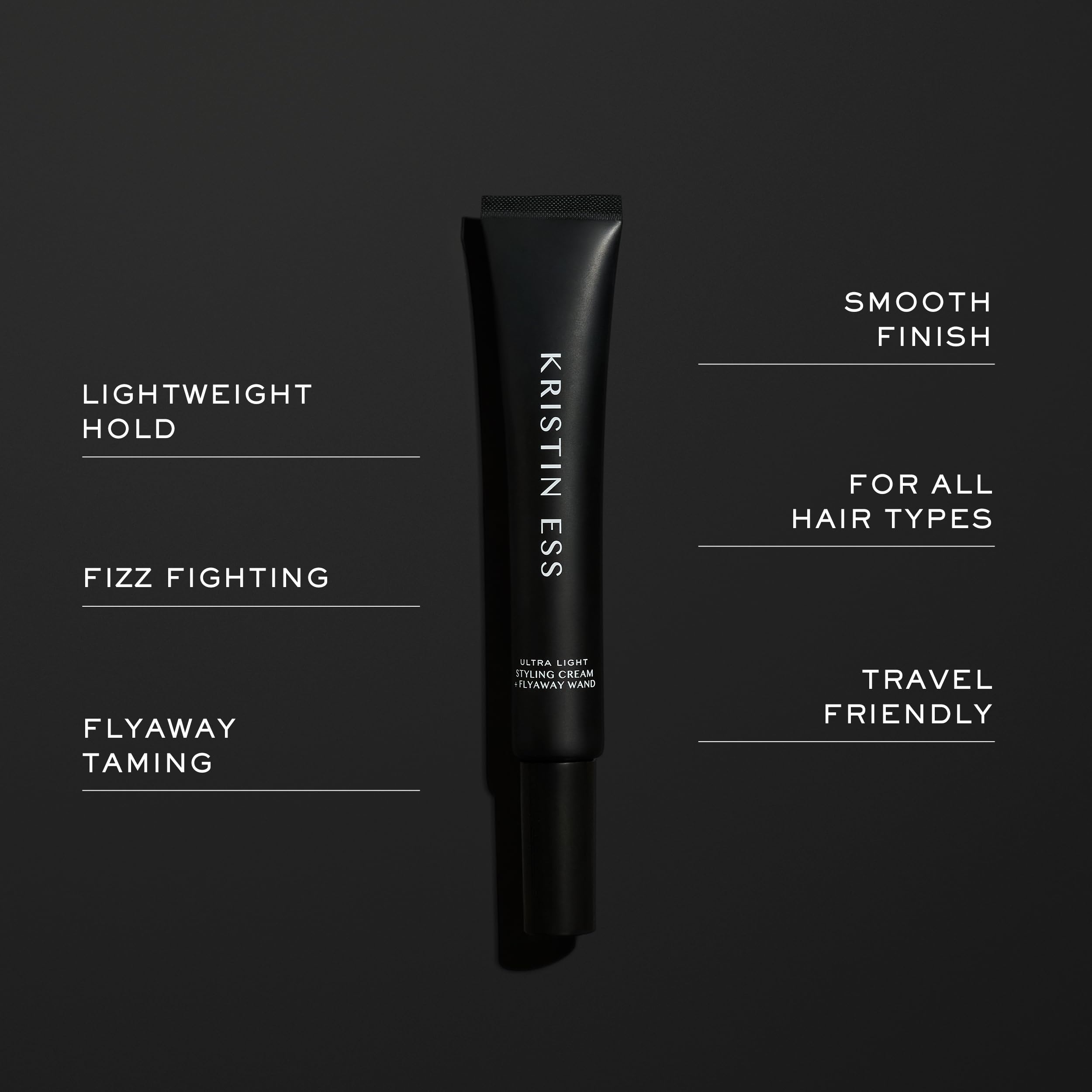 Kristin Ess wand smoothing flyaways on ponytail for polished, frizz-free finish benefit