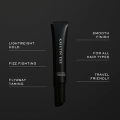 Kristin Ess wand smoothing flyaways on ponytail for polished, frizz-free finish benefit