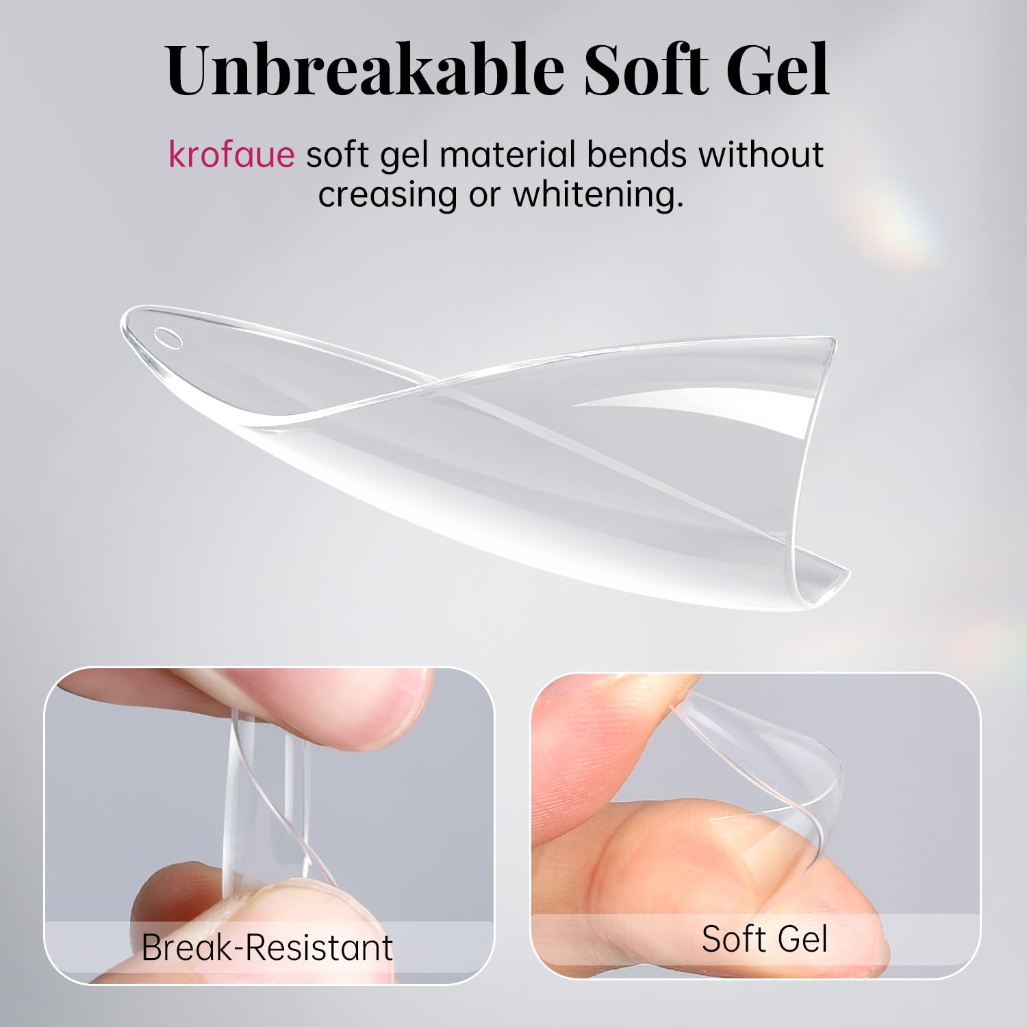krofaue hand applying a clear tip to a nail, quick DIY press-on benefit