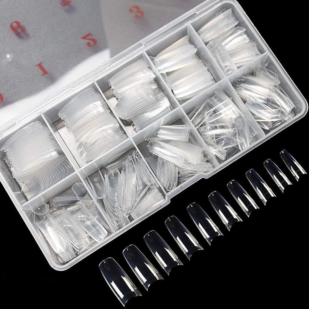 krofaue front box of 500 clear tips showing organized compartments and easy selection benefit