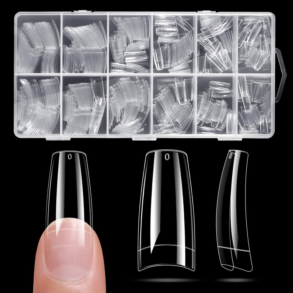 krofaue front packaging showing full 504-piece clear tips and storage box benefit organization