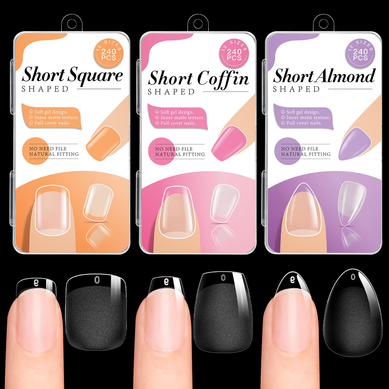 krofaue front packaging showing all three short nail shapes and quantity benefit