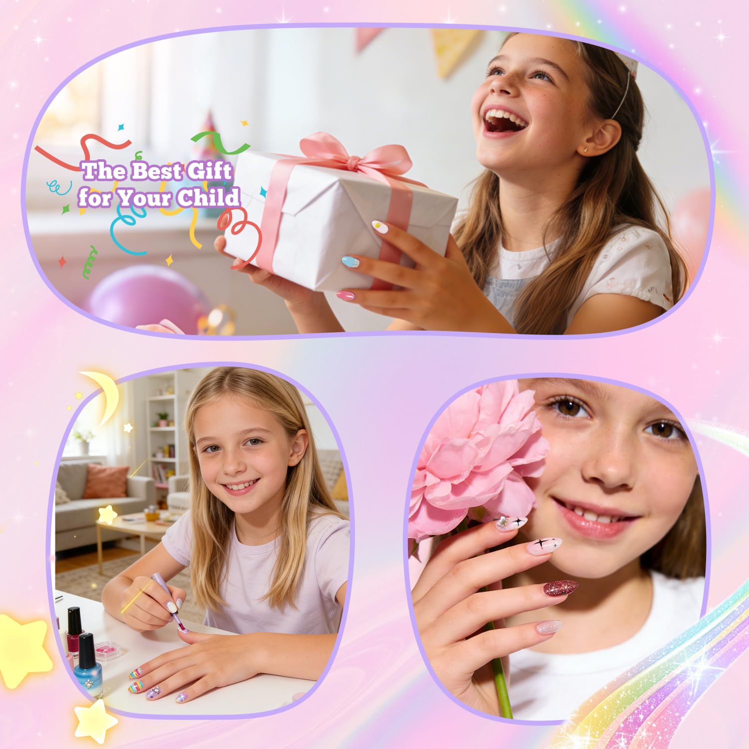 krofaue child wearing short almond nails for comfortable daily play