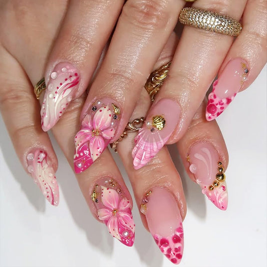 KRTBKR close-up of 3D pink flower detail highlighting texture and decorative depth