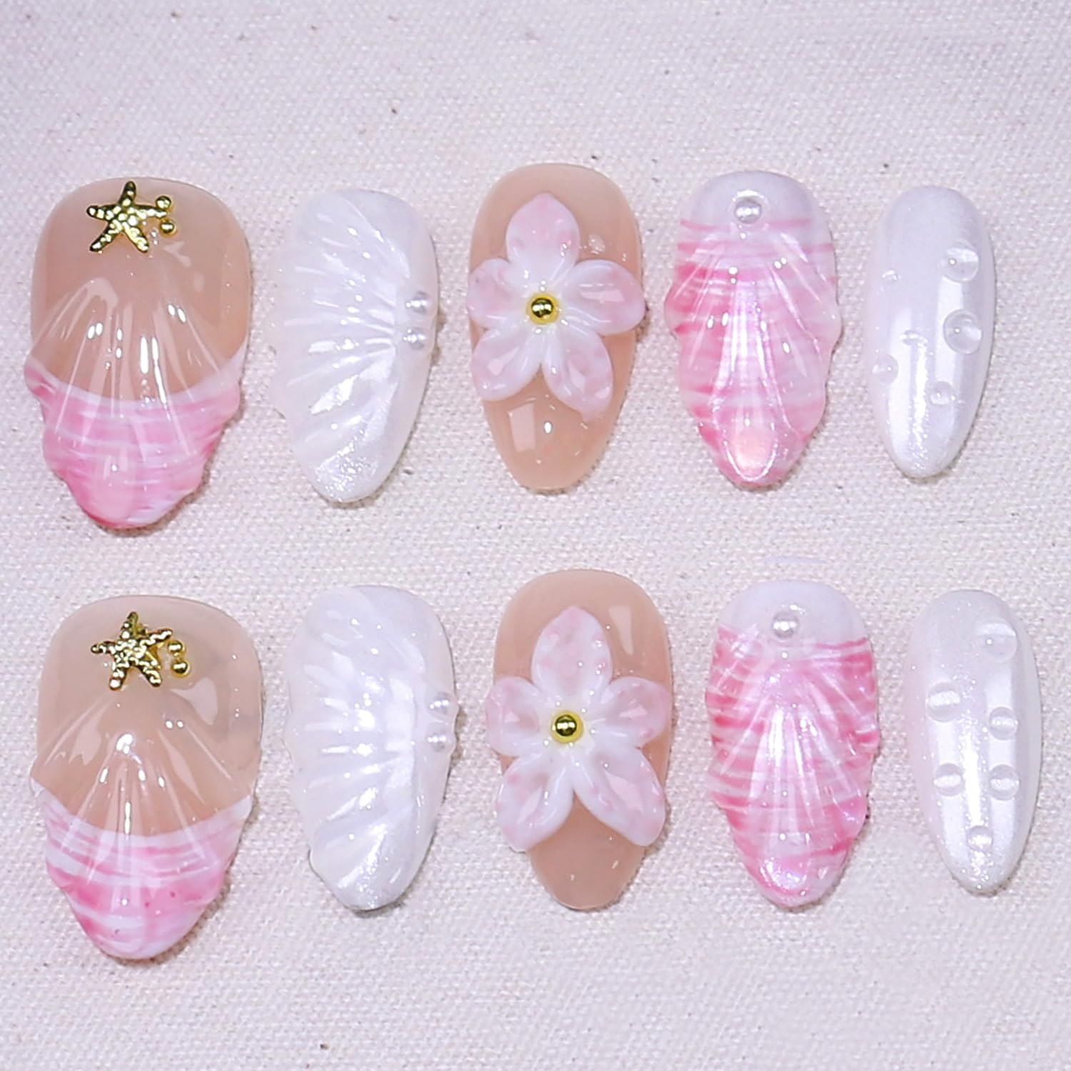 KRTBKR front packaging showing all 10 summer press-on nails and design benefit