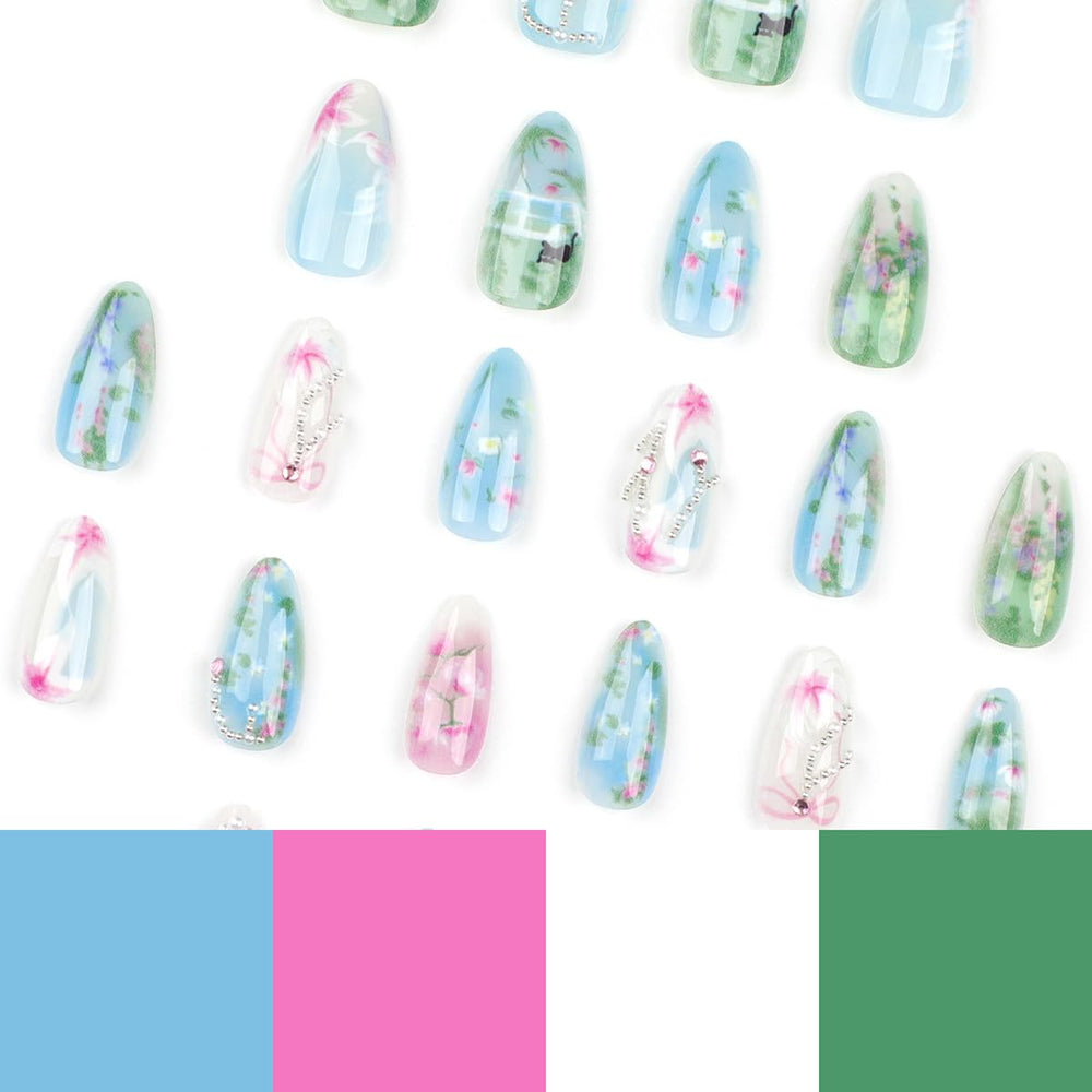 KRTBKR nails worn on hand showing medium almond shape and polished look