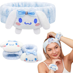 Kugiter front view of blue headband and wristbands showing cute design and convenience