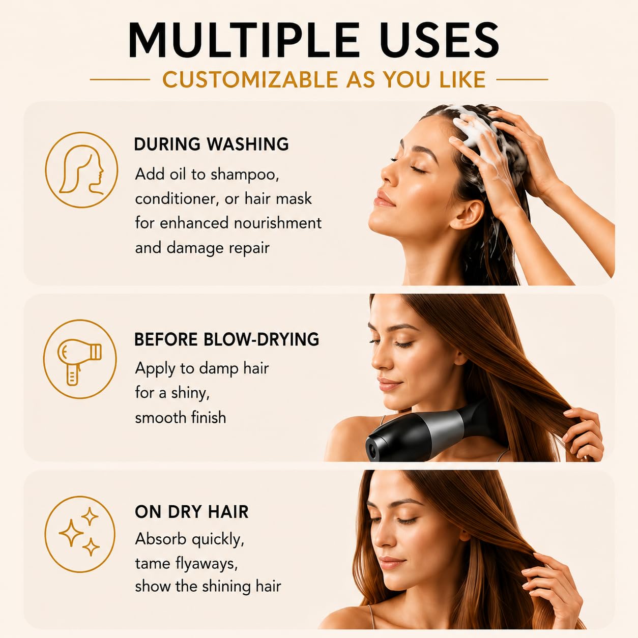 Kurula being applied to damp hair mid-lengths to lock in moisture and shine