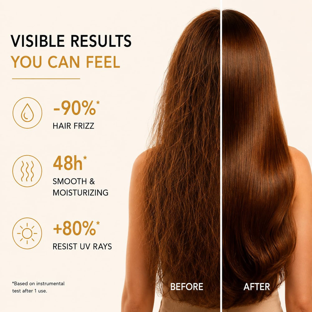 Kurula smoothed over dry ends to tame frizz and add glossy finish