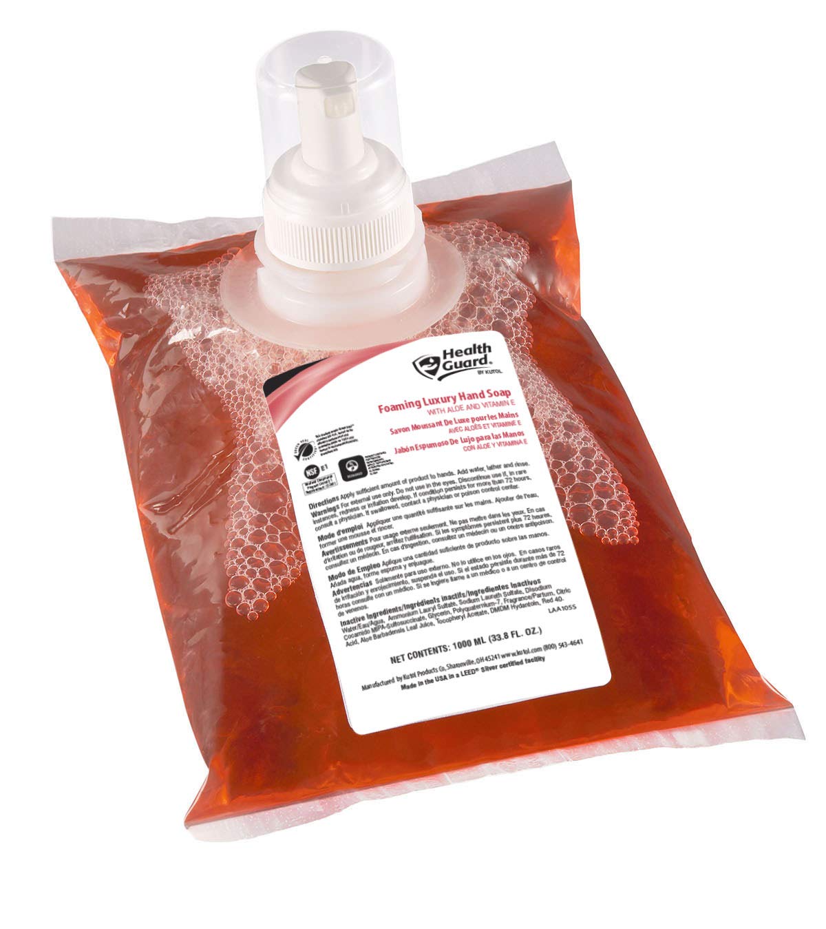 Kutol foaming soap front packaging showing tropical pink scent and volume