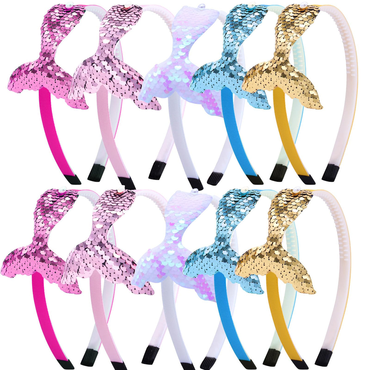 KuuGuu headband front pack showing ten colorful mermaid bands and sparkle benefit