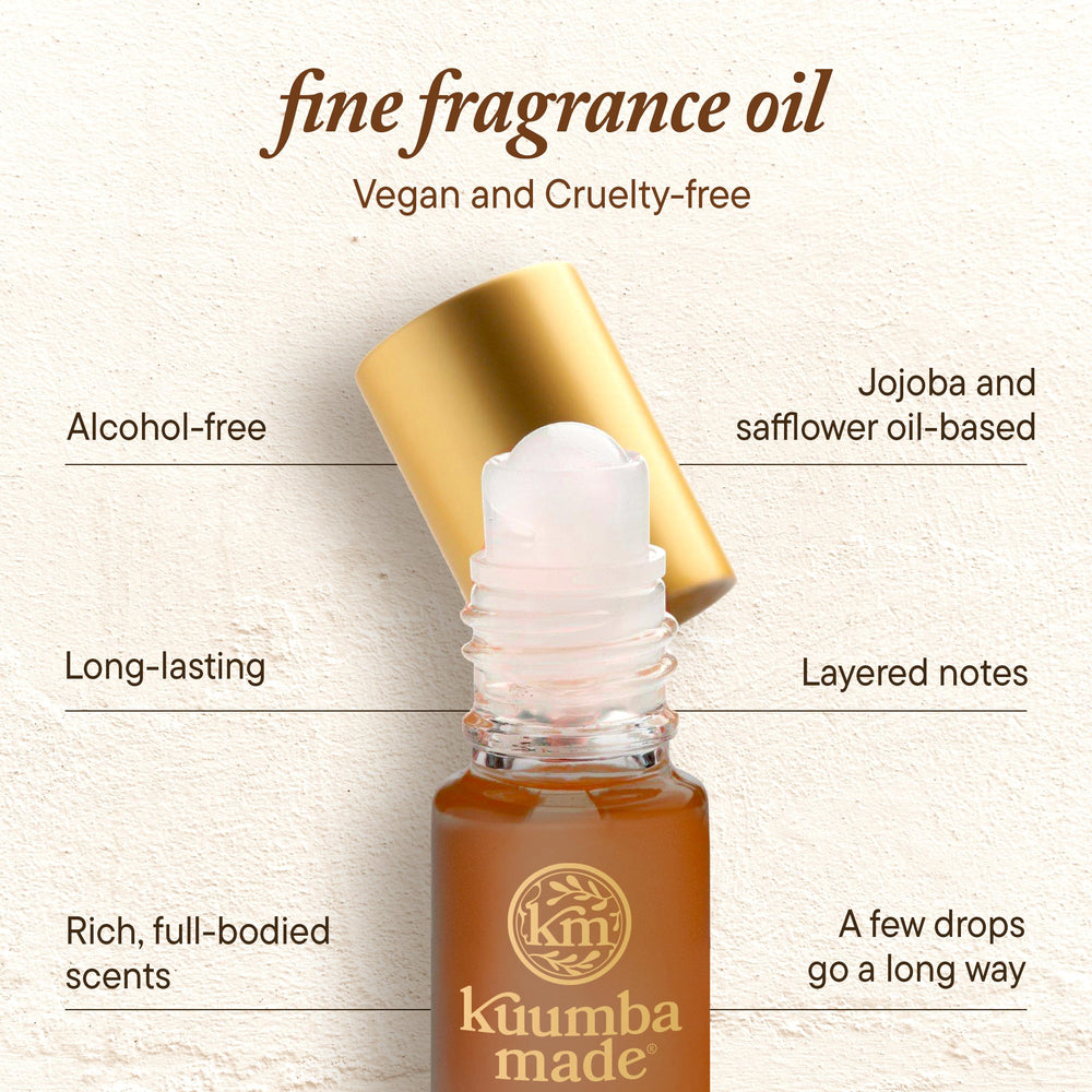 Kuumba Made next to coin showing 0.15 fl oz size for travel convenience