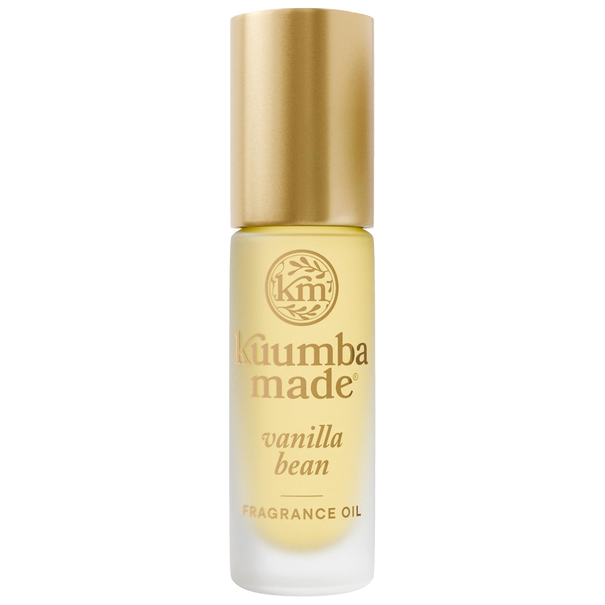 Kuumba Made front view of vanilla bean roller showing packaging and size benefit