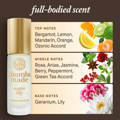 Kuumba Made label detail highlighting fragrance notes and vegan, alcohol-free benefit