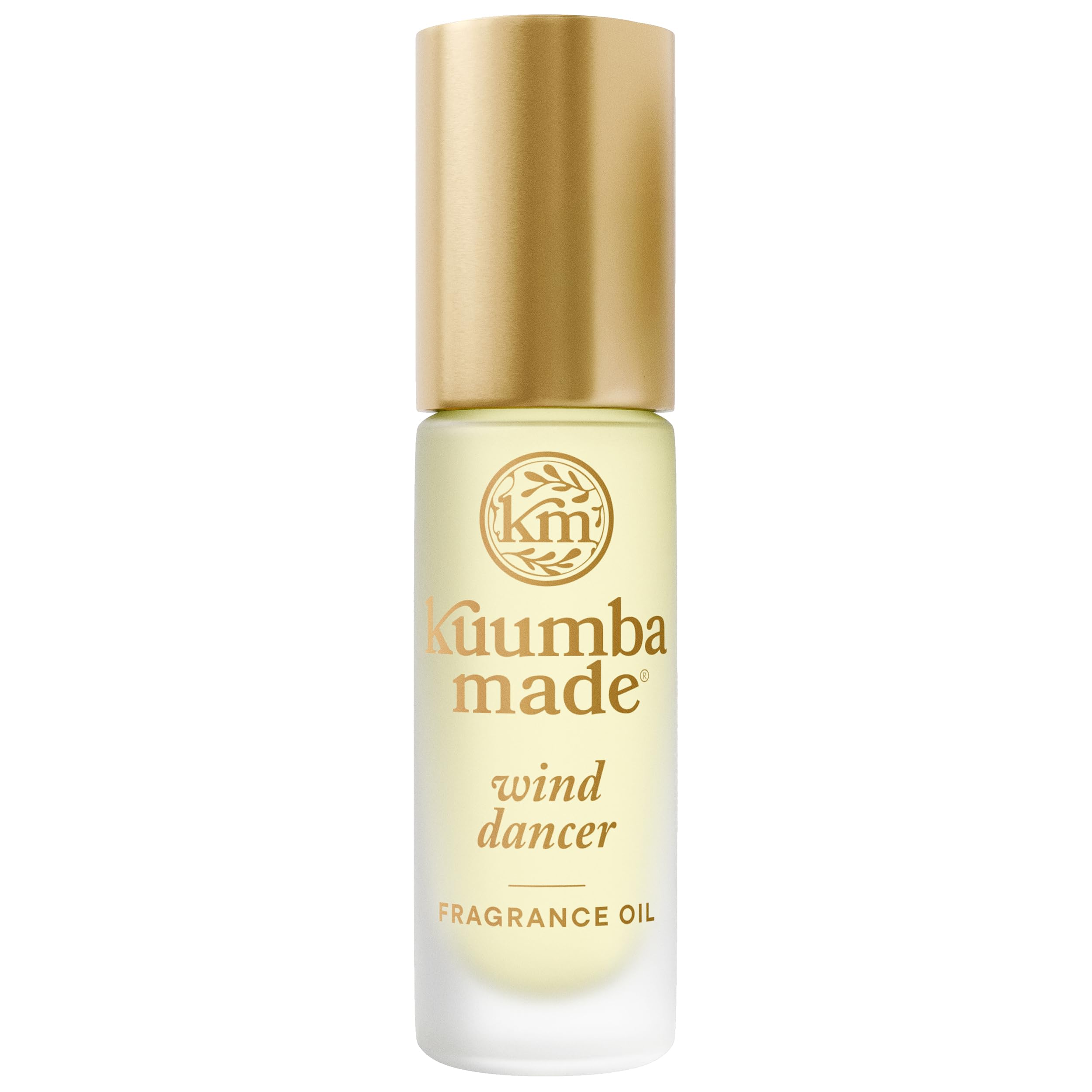 Kuumba Made front view of wind dancer roll-on showing compact bottle and label benefit travel-friendly