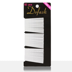 KWONG Dofash front card of 60 white bobby pins showing quantity and neat pack benefit