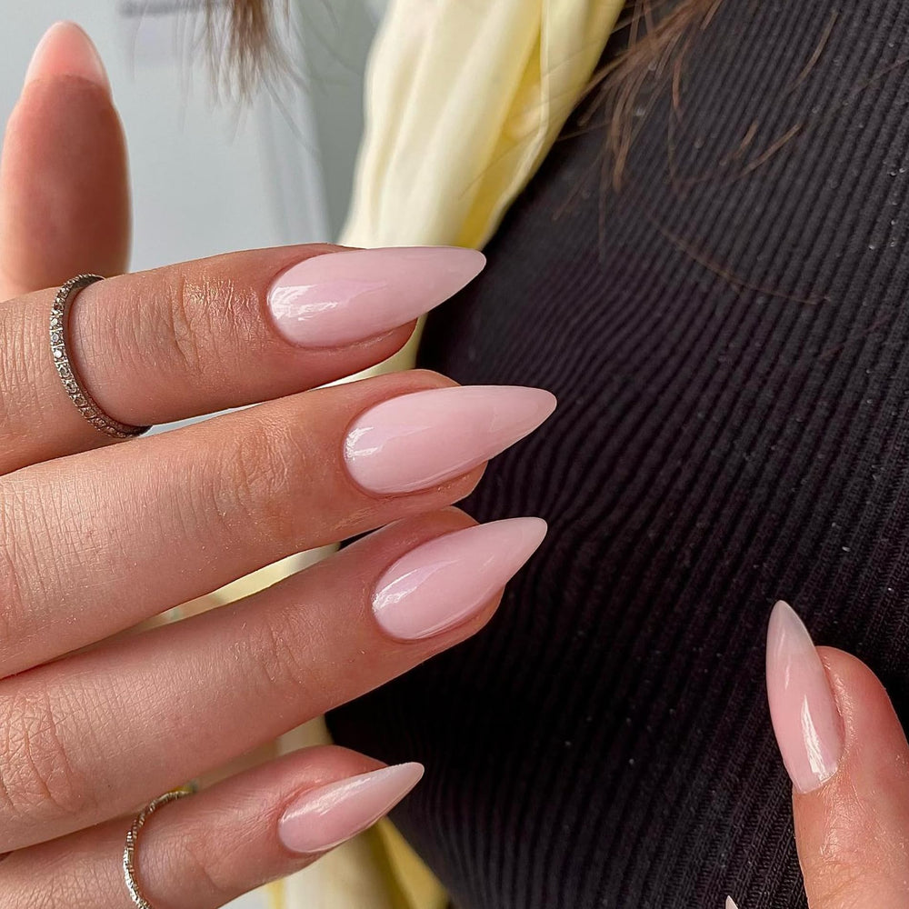 KXAMELIE close-up of almond tip texture highlighting handmade gel depth