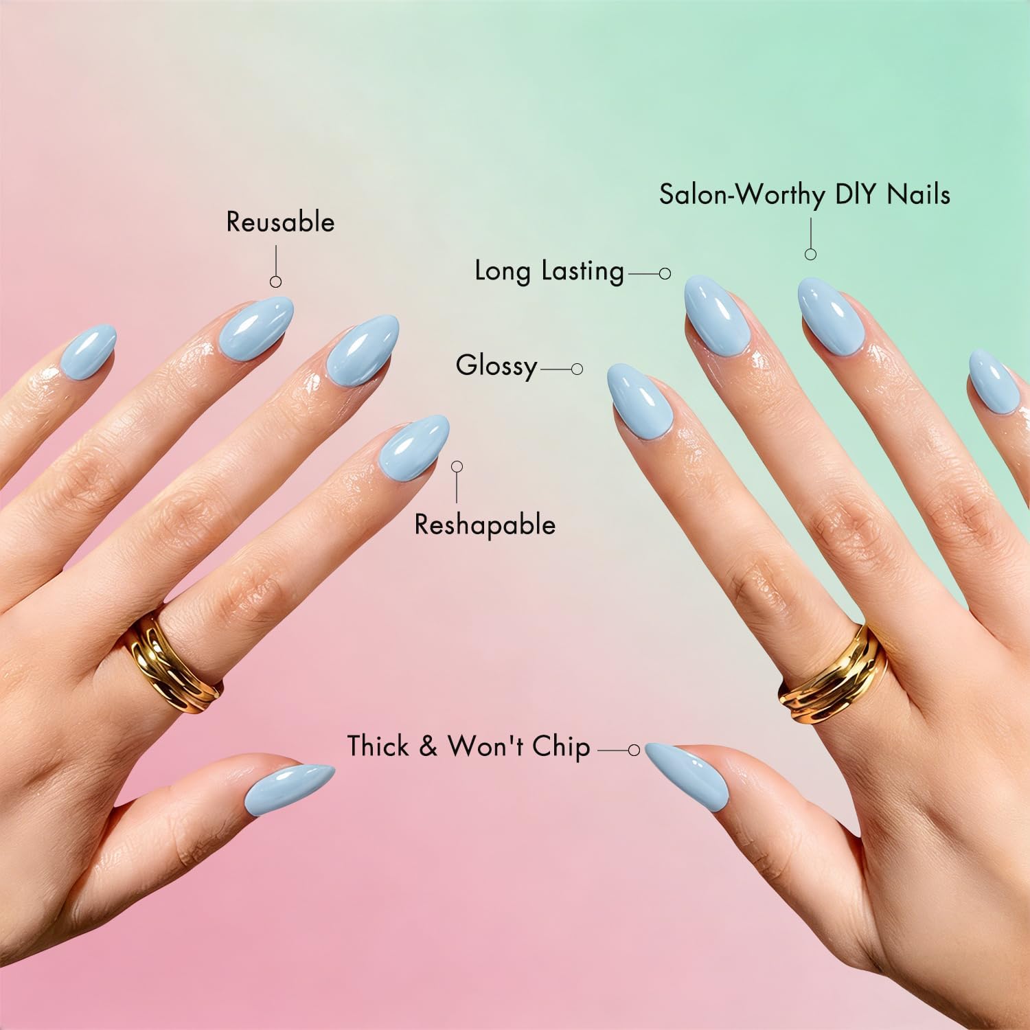 KXAMELIE nail glue, jelly tabs and tools arranged for easy application