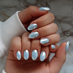 KXAMELIE blue chrome close-up showing aurora sheen for eye-catching shine