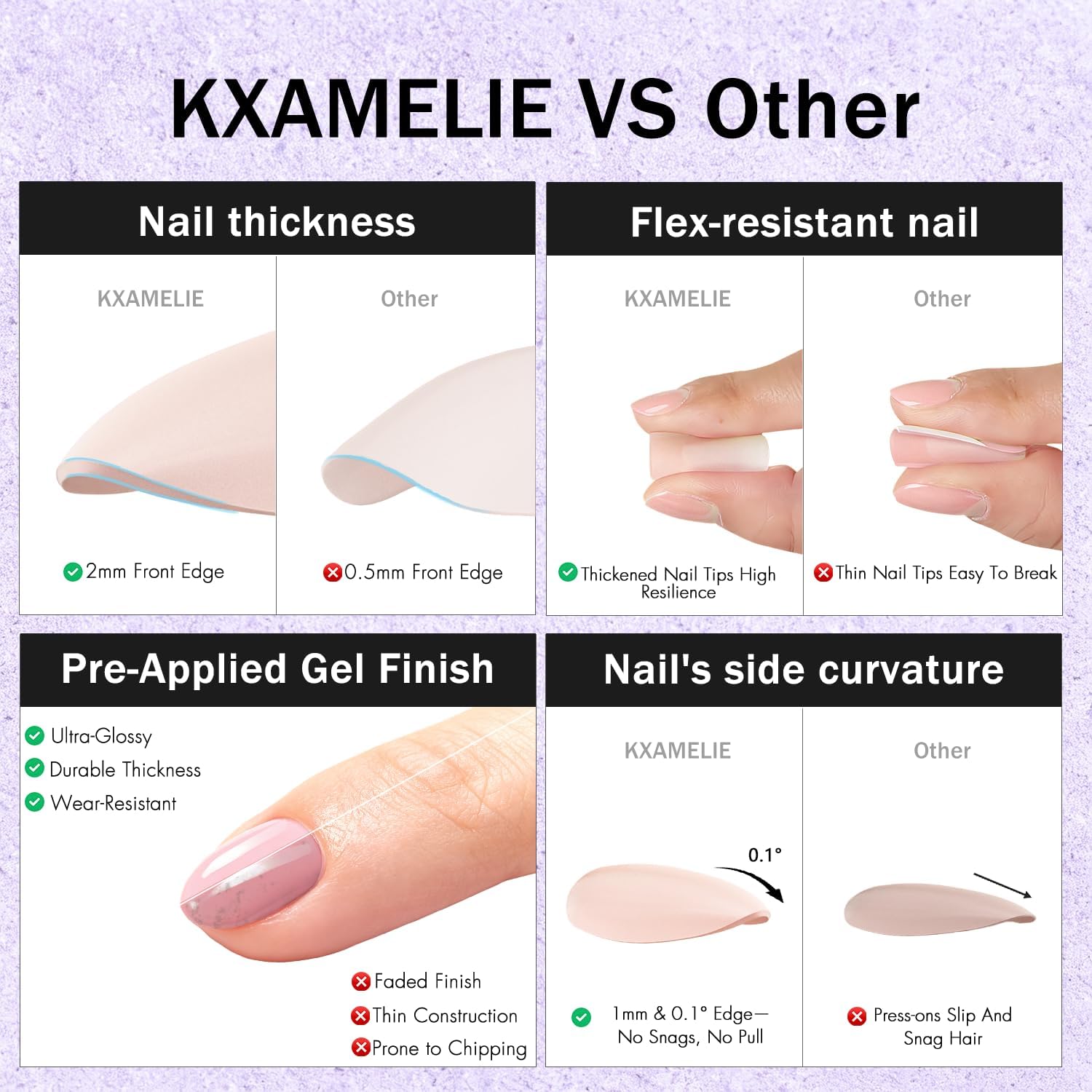 KXAMELIE short oval nails worn on hand showing natural, polished look