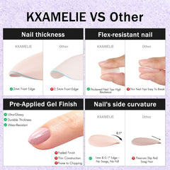 KXAMELIE short oval nails worn on hand showing natural, polished look