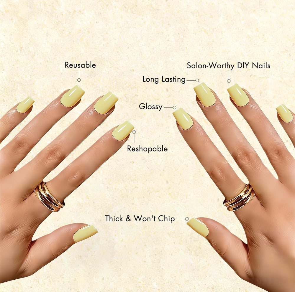 KXAMELIE side profile of medium square nails showing neat tapered tips